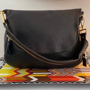 TOM FORD Large Jennifer Black Grain Leather Shoulder Bag.
